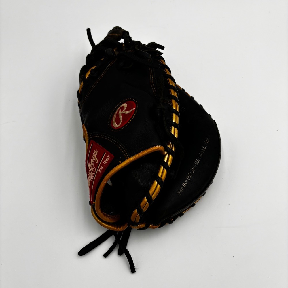 Rawlings R9 Catcher's Mitt Adult 32.5" Black Gold Excellent R9CM325BG Leather
